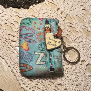Dooney & Bourke  Mini Turquoise Logo Coin Purse Pouch Keychain with Heart Charm